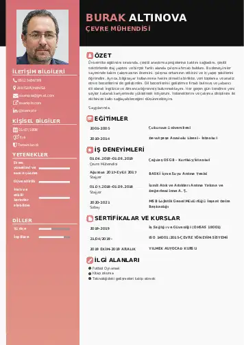 Çevre Mühendisi CV Örnekleri cv indir